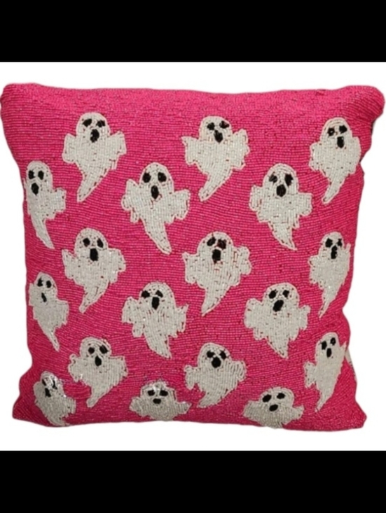 Sweet Street Other - Pink Beaded GHOST Throw Pillow Decor 14" Halloween NEW